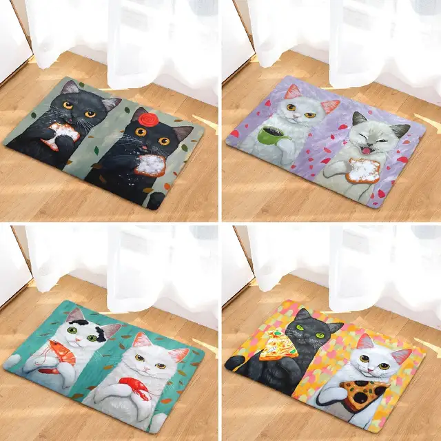 Online Cartoon Cat Bath Mat 50x80cm Animal Printed Suede Rug Cartoon Cat Bath Mat 50x80cm Animal