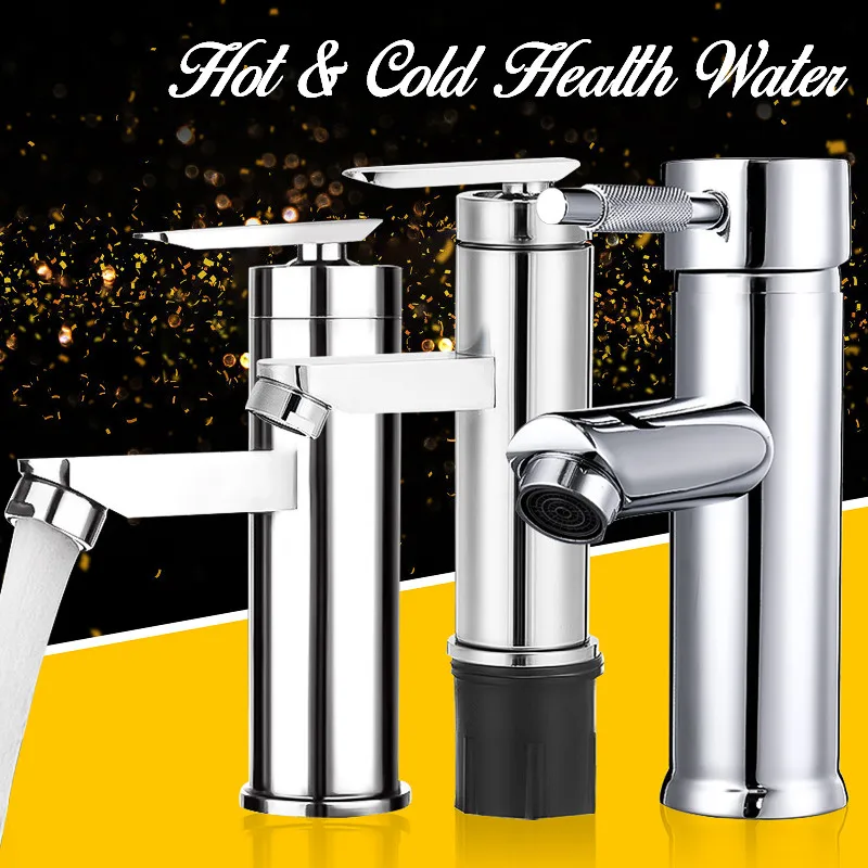 

Single Handle Bathroom Hot/Cold Water Mixer Taps Brushed Chrome Basin Faucet Bathroom Kitchen Deck Mounted Basin Faucet