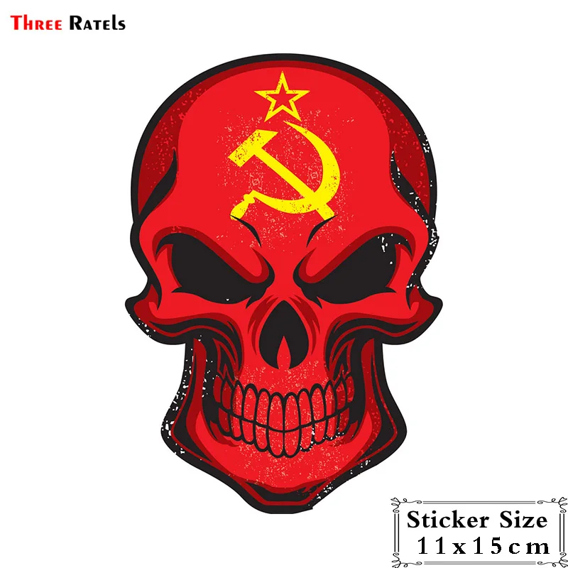 Three Ratels TRL184 #11x15cm funny car stickers Skull hammer and sickle colorful  car stickers and  decals 
