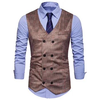 

Mens Hipster Plaid Vest 2019 Brand New Slim Fit Double Breasted Vest Men Business Casual Vest Party Nightclub Prom Gilet Homme