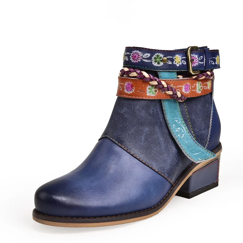 

JELLYFOND Western Cowboy Boots for Women Handmade Shoes Genuine Leather Ankle Boots Ethic Buckle Booties Autumn Winter Shoes
