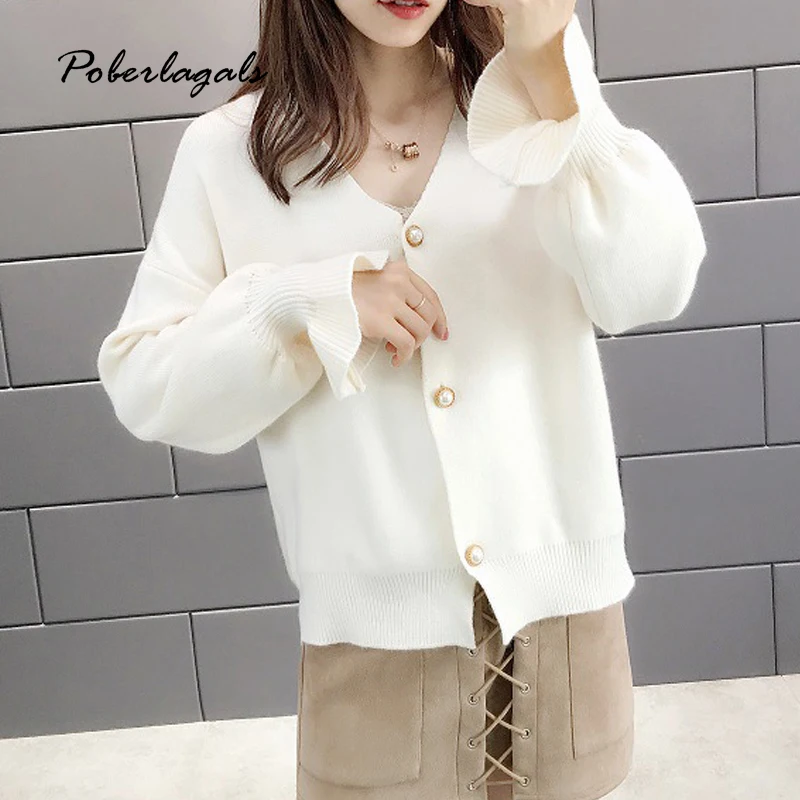 

Winter Sweater women Autumn 2019 Knitted Women Vintage cardigan elegant V loose long-sleeved sweater coat Female cardigans