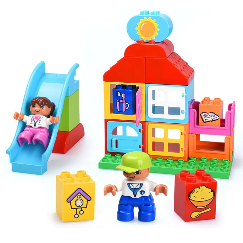 

25Pcs Large particles Slide Window bed Building Block Set Bricks Educational Compatible With Duploe Toys for children Kids Gift