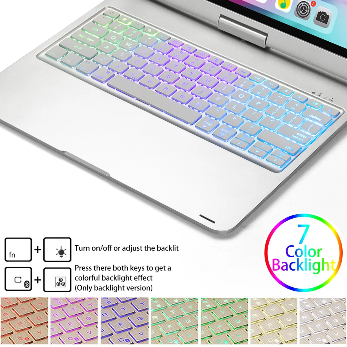 Для iPad Pro 12 9 дюймов 2018 Чехол 7 цветов с Подсветкой Bluetooth клавиатура вращение на 360
