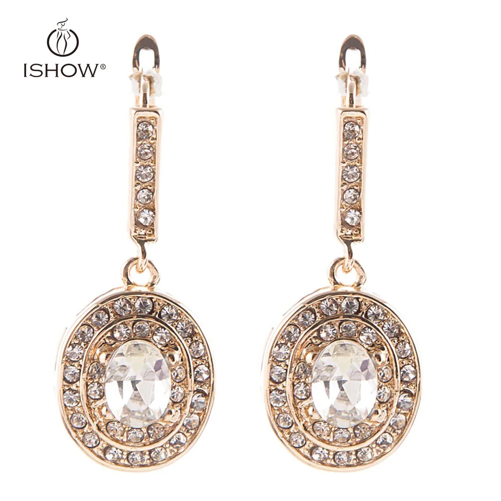 Women Gold color Crystal earring Fashion Jewelry Wedding Round Drop