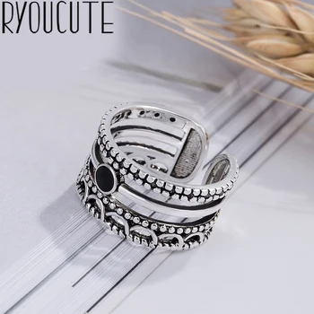 

Simple Style Real Silver Color Black Layer Rings for Women Gifts Wedding Jewelry Large Antique Finger Rings Anelli