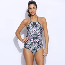 2017 New Fashion sexy Women Halter Floral Print Backless One Piece Swimsuit Swimwear women