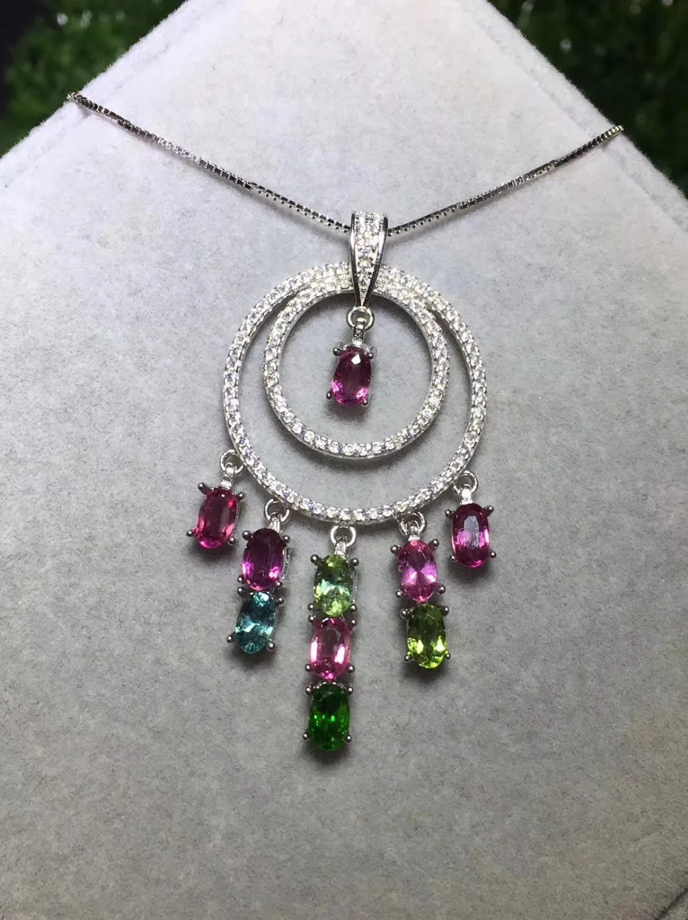  Tourmaline multicolore naturelle élégante belle cercle surround pendentif pierre précieuse naturell