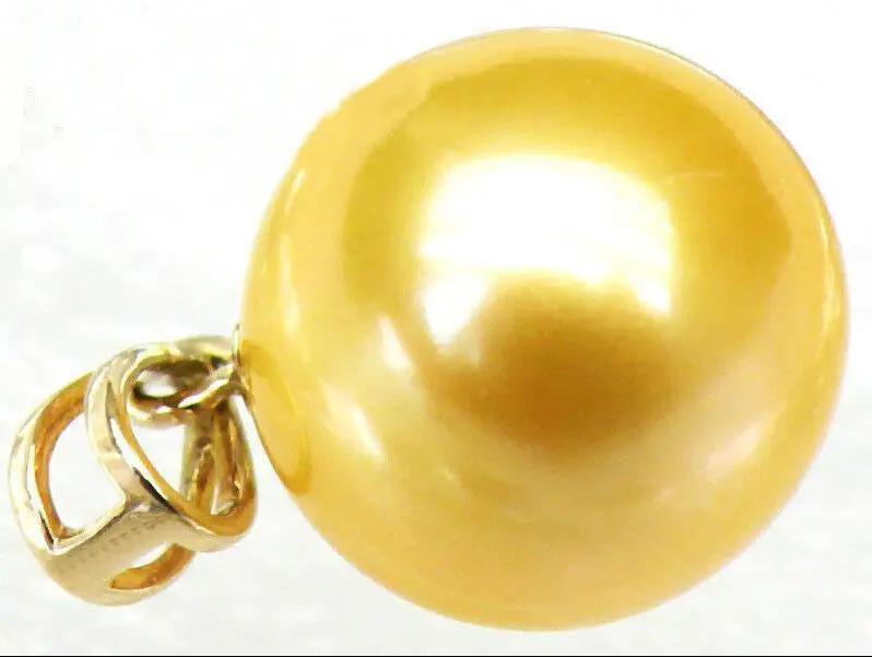 

Genuine 10-11mm Round Golden Yellow South Sea Pearl 14KGP Yellow Gold Pendant r