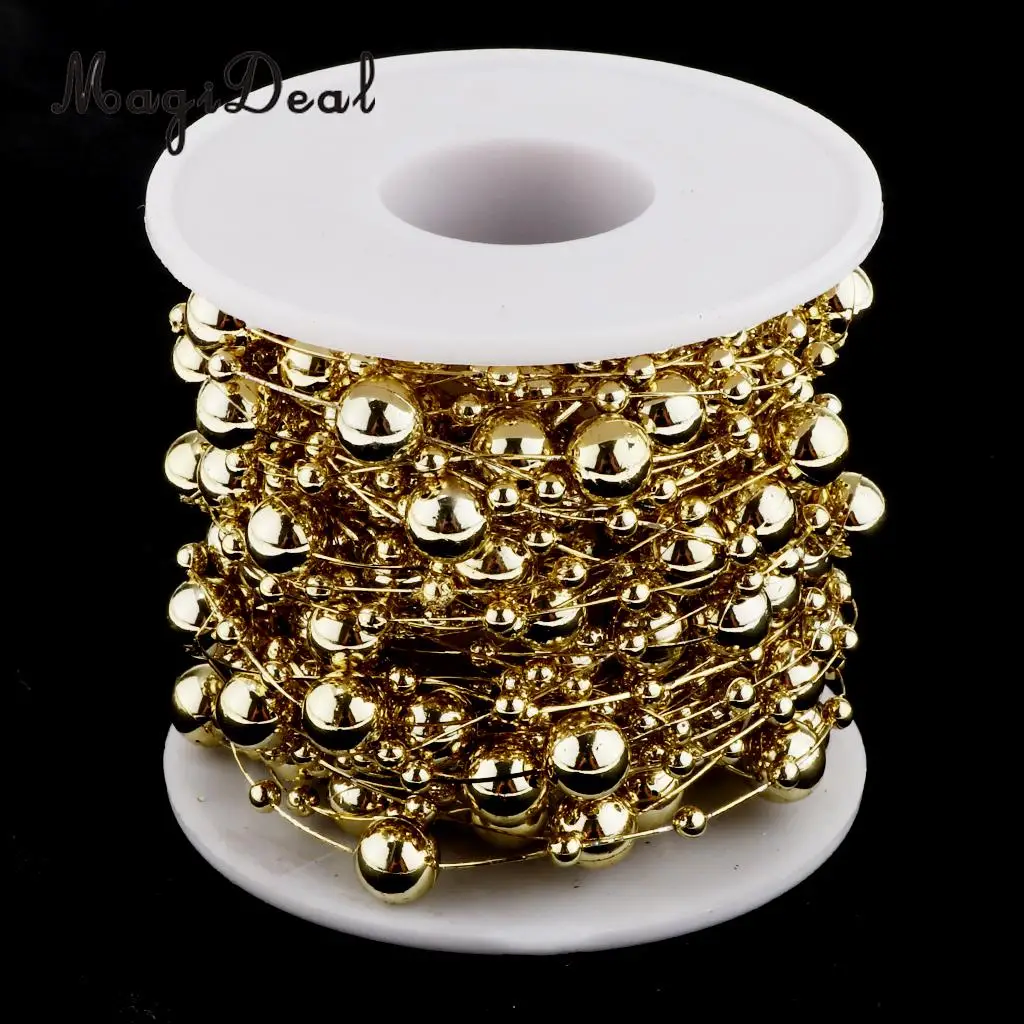 MagiDeal 10m Metallic Pearls Beads String Strand Garland Wire Chain Strands Spool Roll Wedding Birthday Christmas DIY Craft