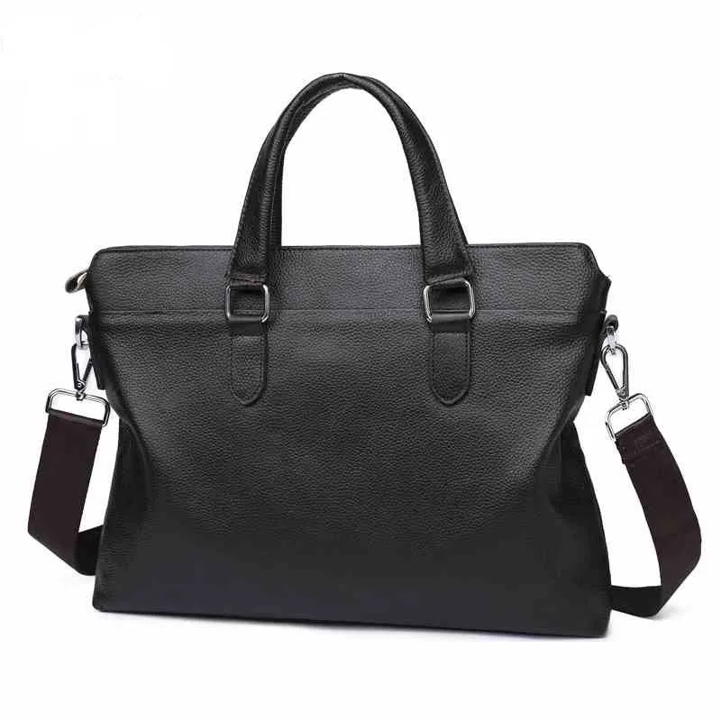 Business Man Briefcase Genuine Leather Computer Handbag Messenger Laptop Work Tote Bag Male ...