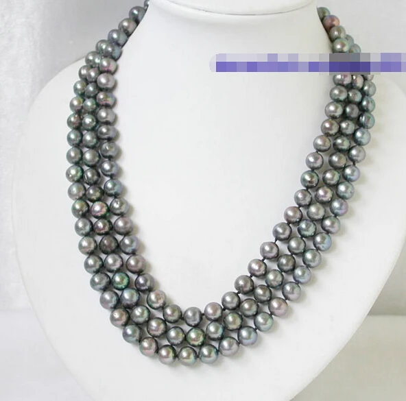 

Free shipping@@@@@ AN939 LUSTER 19"-21" 3strand 10mm round black pearls necklace a