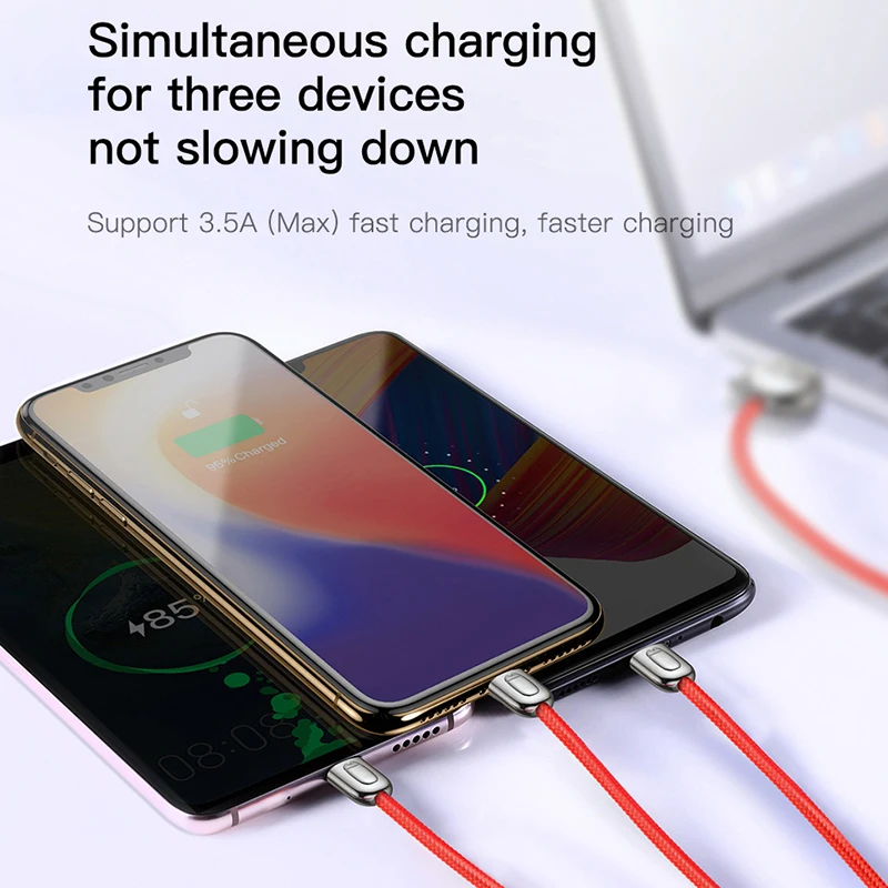 Baseus 3.5A 3 في 1 كابل يو اس بي ل فون Xs ماكس Xr X سريع شحن USB نوع C نوع-c كابل المصغّر usb كابل الهاتف المحمول شاحن