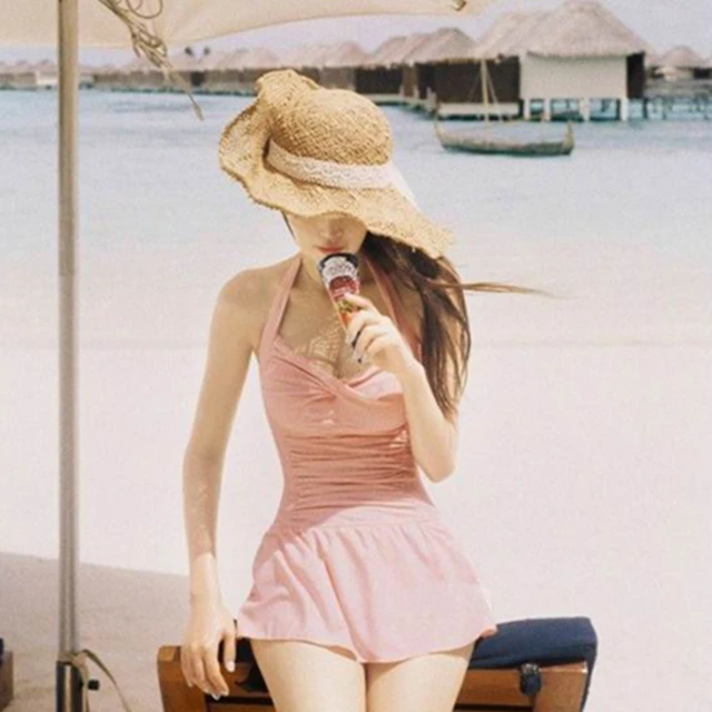 2017 Women Dress Swimsuit Sexy Bandage Swimwear Female One Piece Bathing Suit Halter Swimdress Push Up Skirt Maillot Beach Wear 1