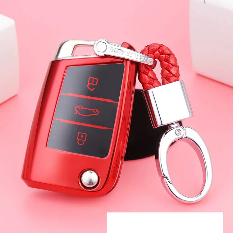 Чехол для ключей для Volkswagen VW Golf 7 GTI R MK7 Tiguan для Skoda Octavia A7 для Seat Leon Ibiza Key Portect - Название цвета: red with keychain