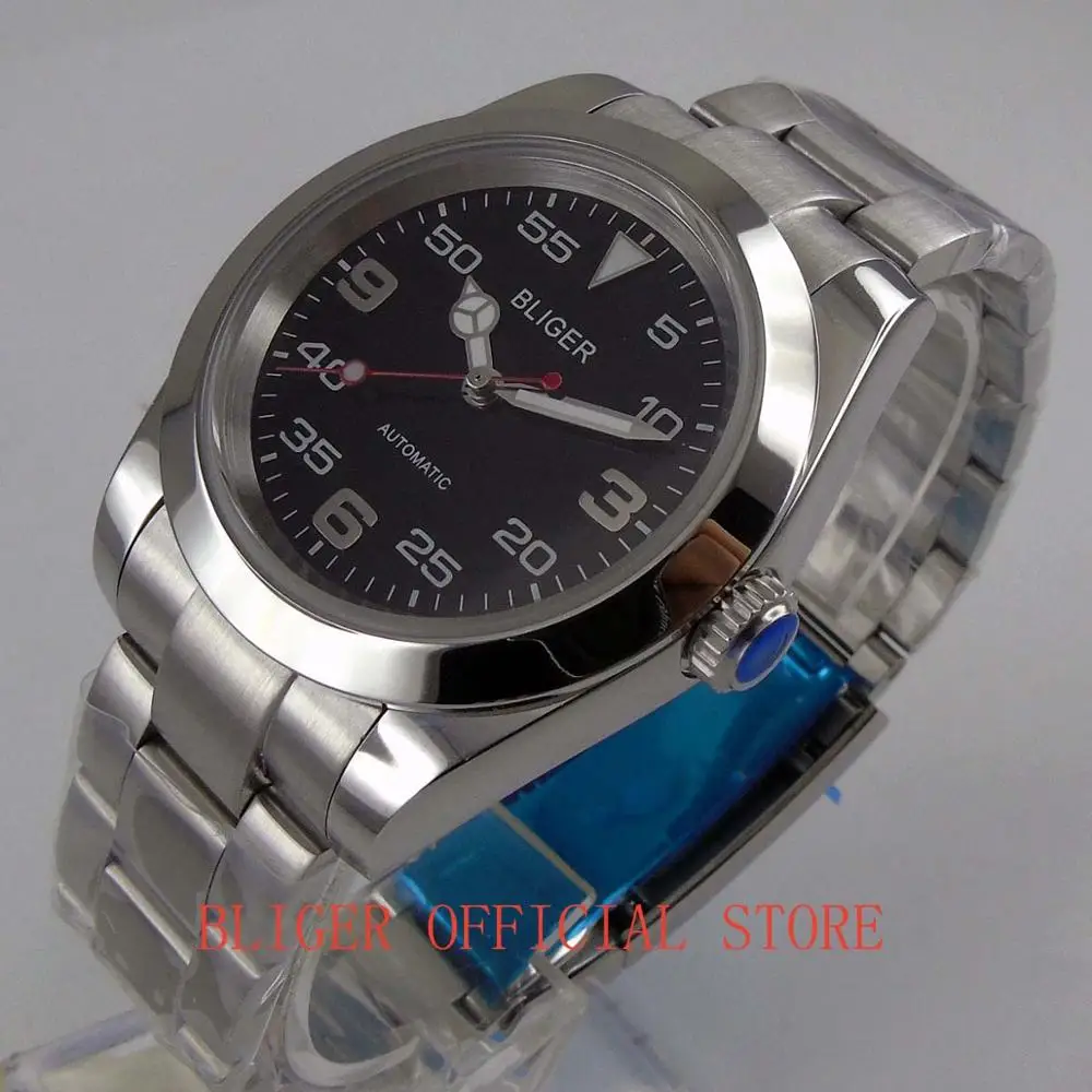 Модные мужские часы MIYOTA 8215, 40 мм, BLIGER, черный циферблат, светящаяся рука, сапфировое стекло, Автоматический ход - Цвет: logo MIYOTA 8215