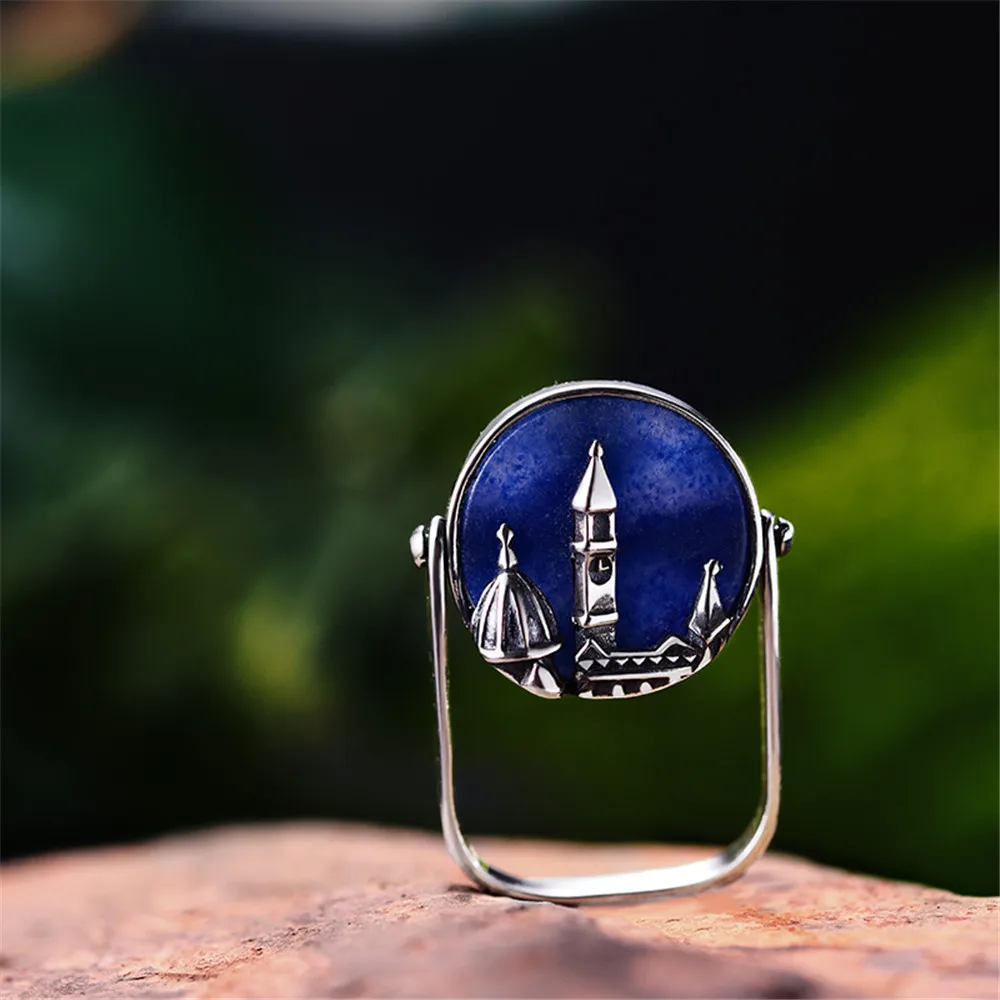 Lotus Fun Real 925 Sterling Silver Natural Aventurine Handmade Fine Jewelry Florence Cathedral Rings For Women