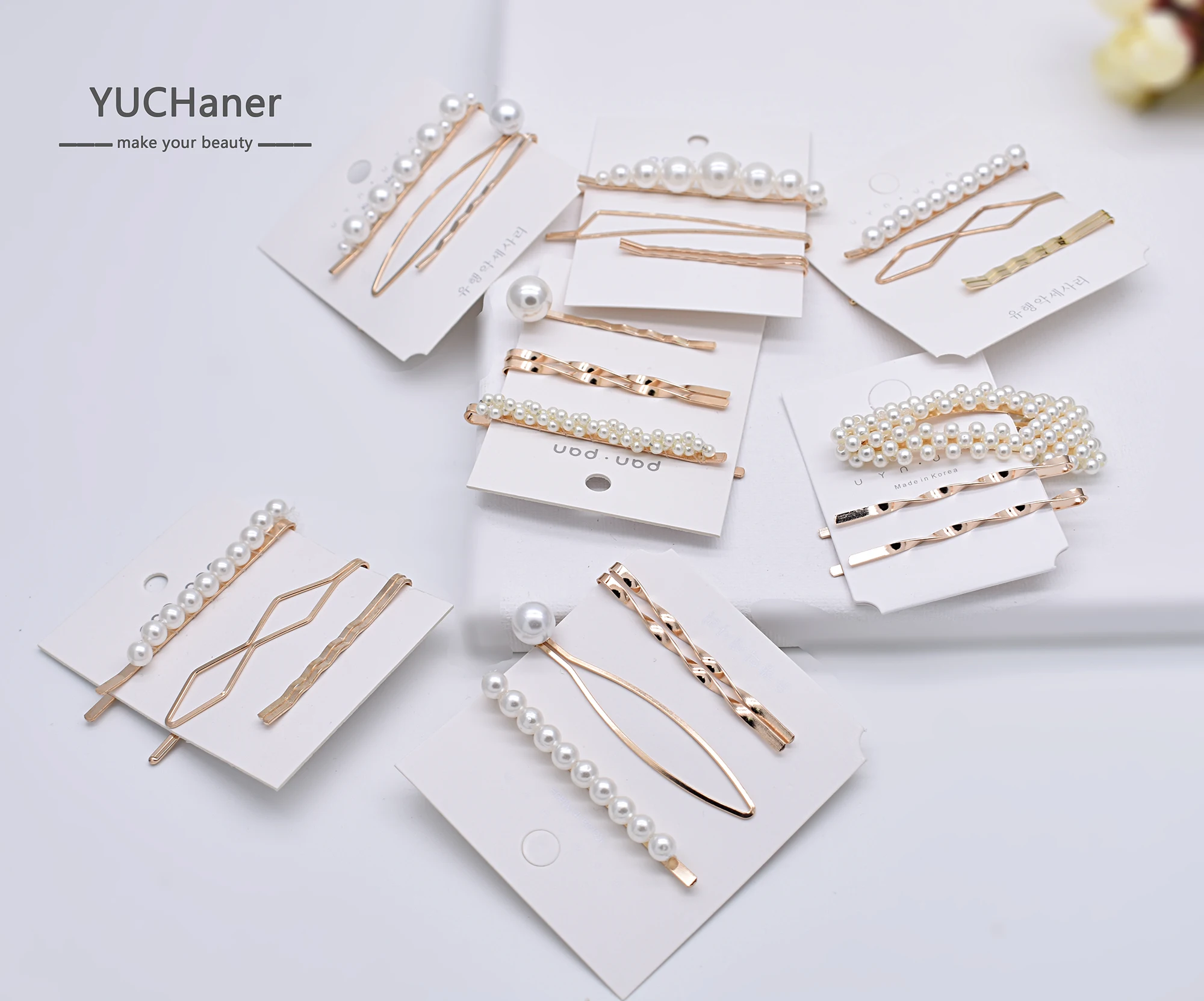 

2019 New Korean Fashion Women Simulated peal Hair Pins Geometric Elegant Hair Clip peal beads headbeads Hair Jewelry Gifts