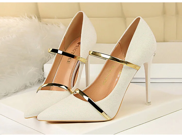 BIGTREE/обувь; женские туфли-лодочки из ткани с блестками; женская обувь с острым носком на высоком каблуке; свадебные туфли золотого и серебристого цвета; пикантные женские Вечерние туфли на каблуке-шпильке