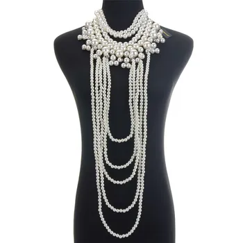 

White Imitation Pearls Long Necklace Fashion Jewelry Bridal Wedding Ladies Multi-layers Round Pearl Necklaces 450mm-550mm