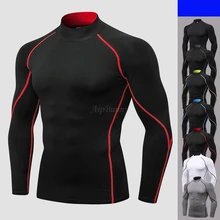 Высокая горловина, осенняя Теплая мужская рубашка для спортзала, для бега, бега, занятий спортом, Ropa Deportiva, футболка, мужские компрессионные топы для фитнес-тренировки