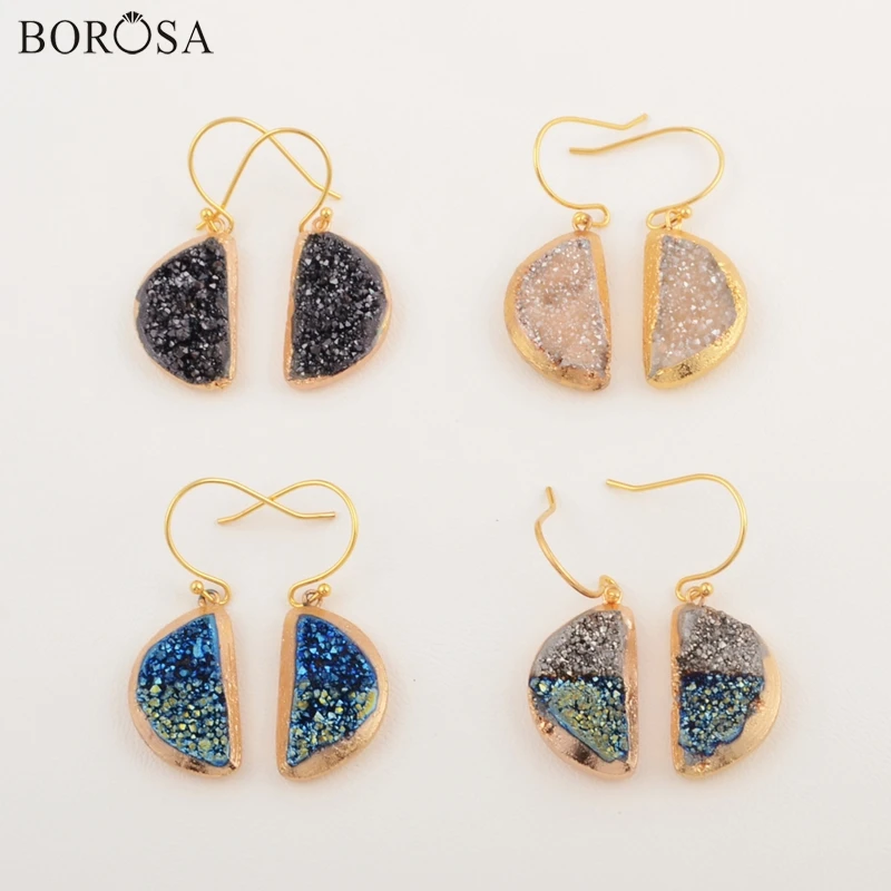 BOROSA 1 пара половина Луны форма титан радуга цвет Друза Geode Висячие Серьги