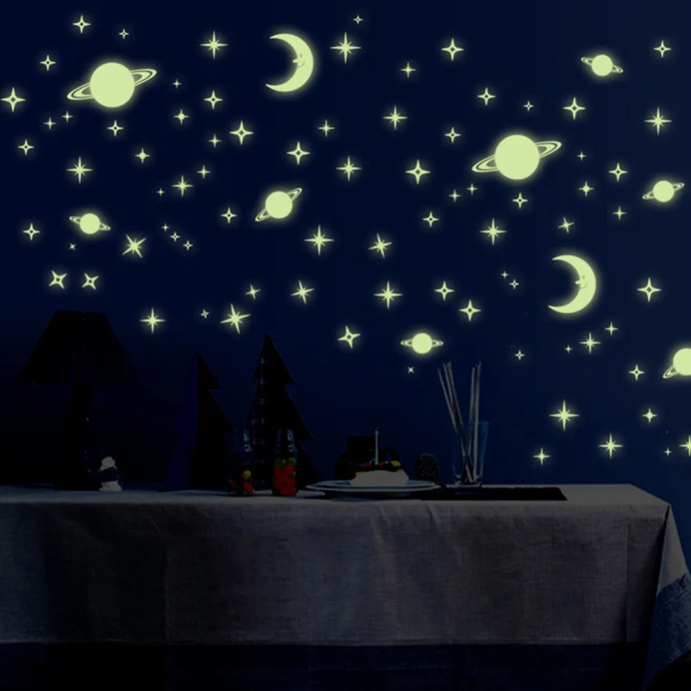 

New Arrival Noctilucent Shining Wall Sticker Star Moon Planet Shaped Cool Noctilucent Home Decoration Supplies Size 21*29.5cm