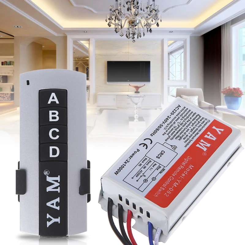 YAM 4 Way ON/OFF 220V беспроводной пульт дистанционного управления Переключатель цифровой приемник лампа с кнопки ABCD