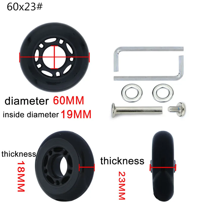 1 шт. Новые запасные колеса для багажа, запчасти для чемодана, 360 Спиннер, вертикально бесшумный, высокое качество, чемоданы для путешествий, Черное колесо - Цвет: 60x23-2