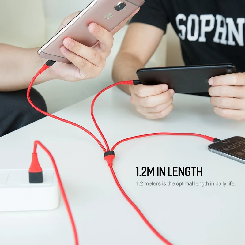 ROCK 3 в 1 высокопрочный USB Type C Micro и зарядный кабель для iPhone телефонный зарядное