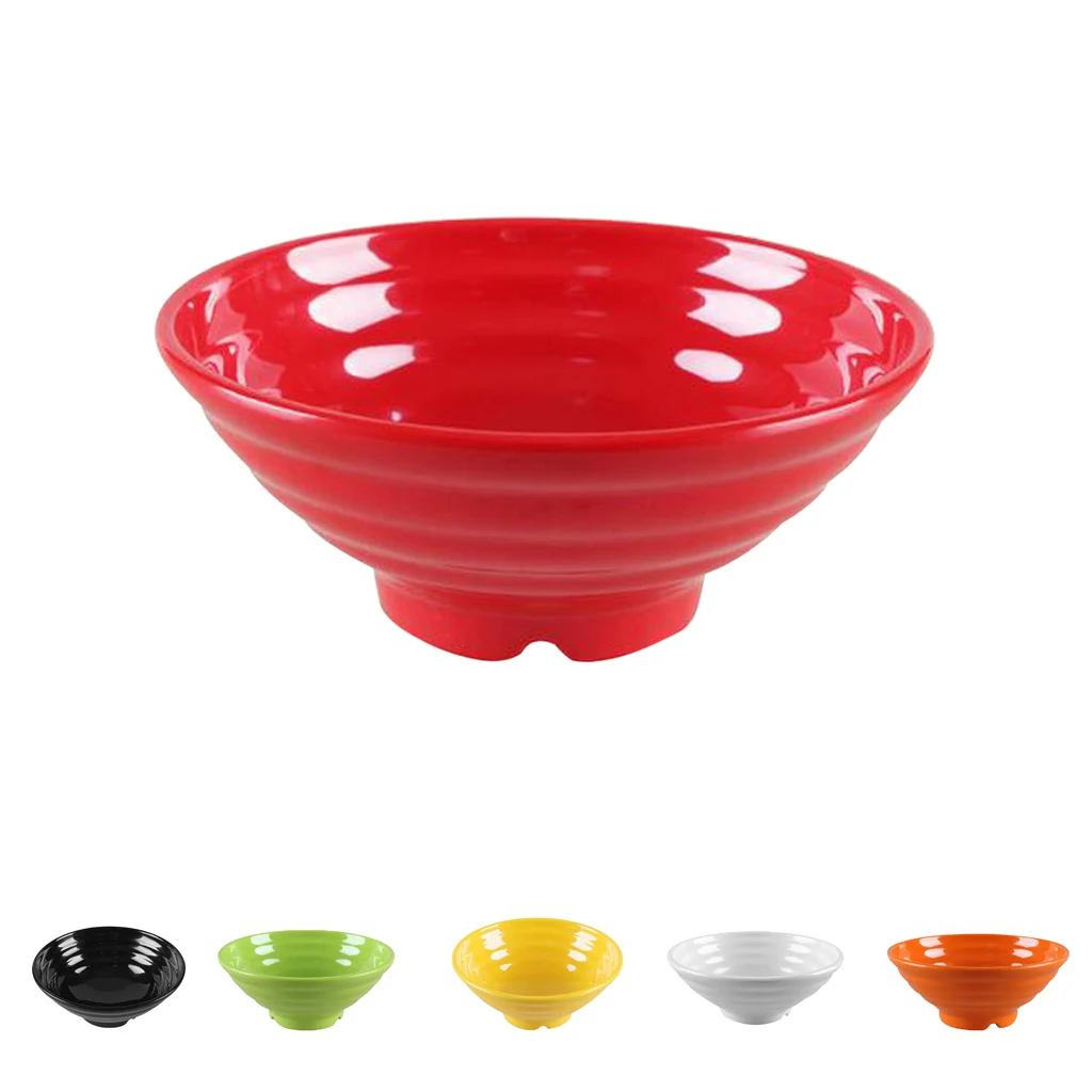 Easy Grasp Melamine Plastic Large Noodles Bowl Skidproof Striated Soup Food Storage 6 Colors Select