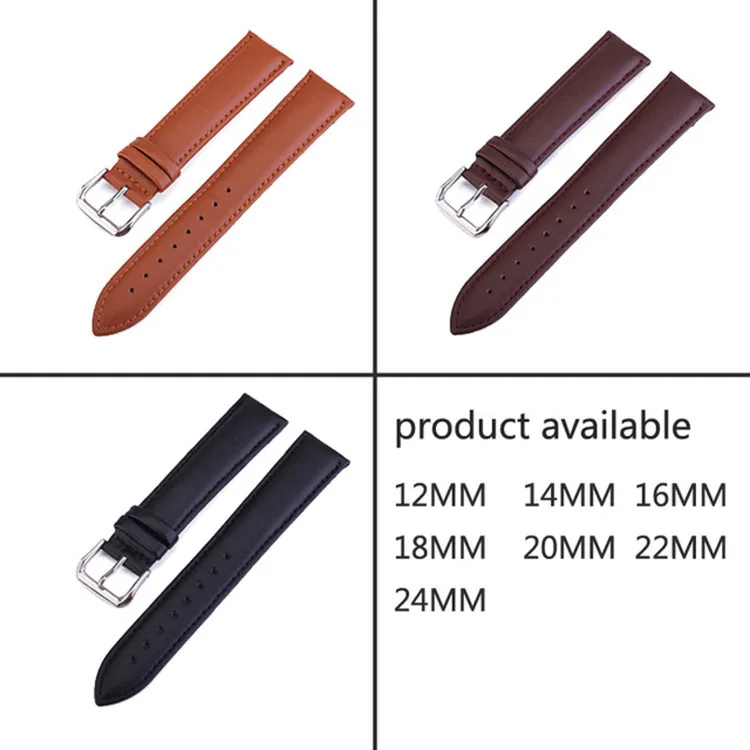 

Genuine Leather Rose Gold Buckle Wrist Watch Needle Buckle Layer Calf Leather Watchband Needle Marks Plain Weave 12-24MM