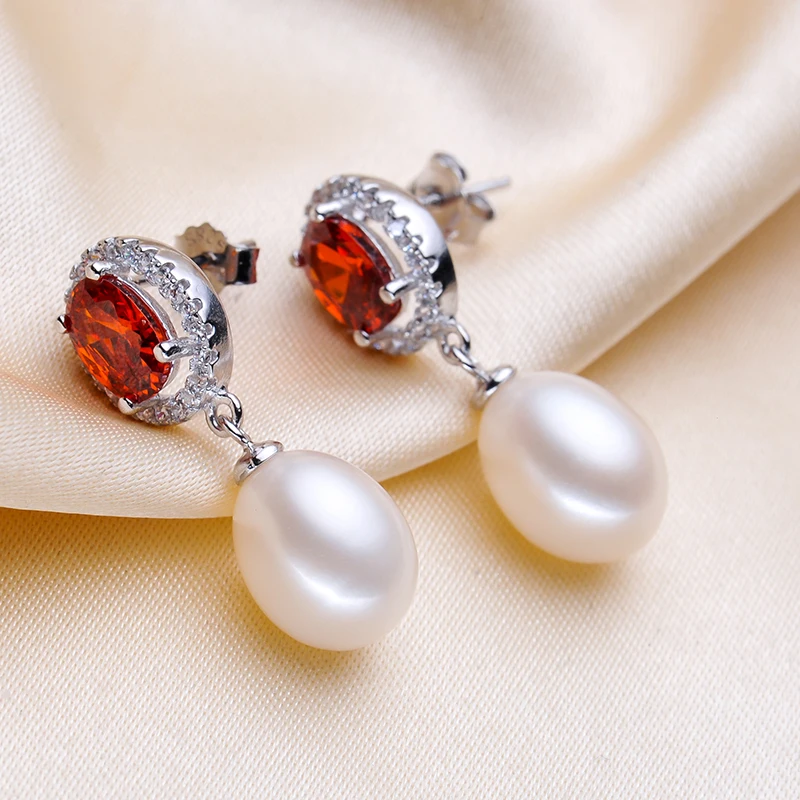 Мода zhboruini жемчужные серьги жемчуг для женщин ювелирные изделия Красный Циркон Винтажный стиль 925 пробы серебряные серьги ювелирные изделия для женщин