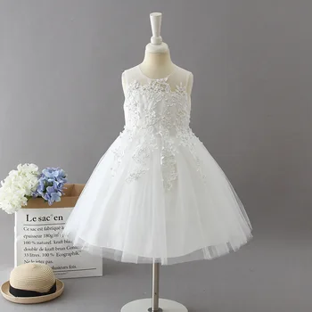 

Retail 6390 Princess Embroidery Ruffles Pearl Baby Girl Dress Tutu Summer Wedding Party Kids Dress For Girl baby girl clothes