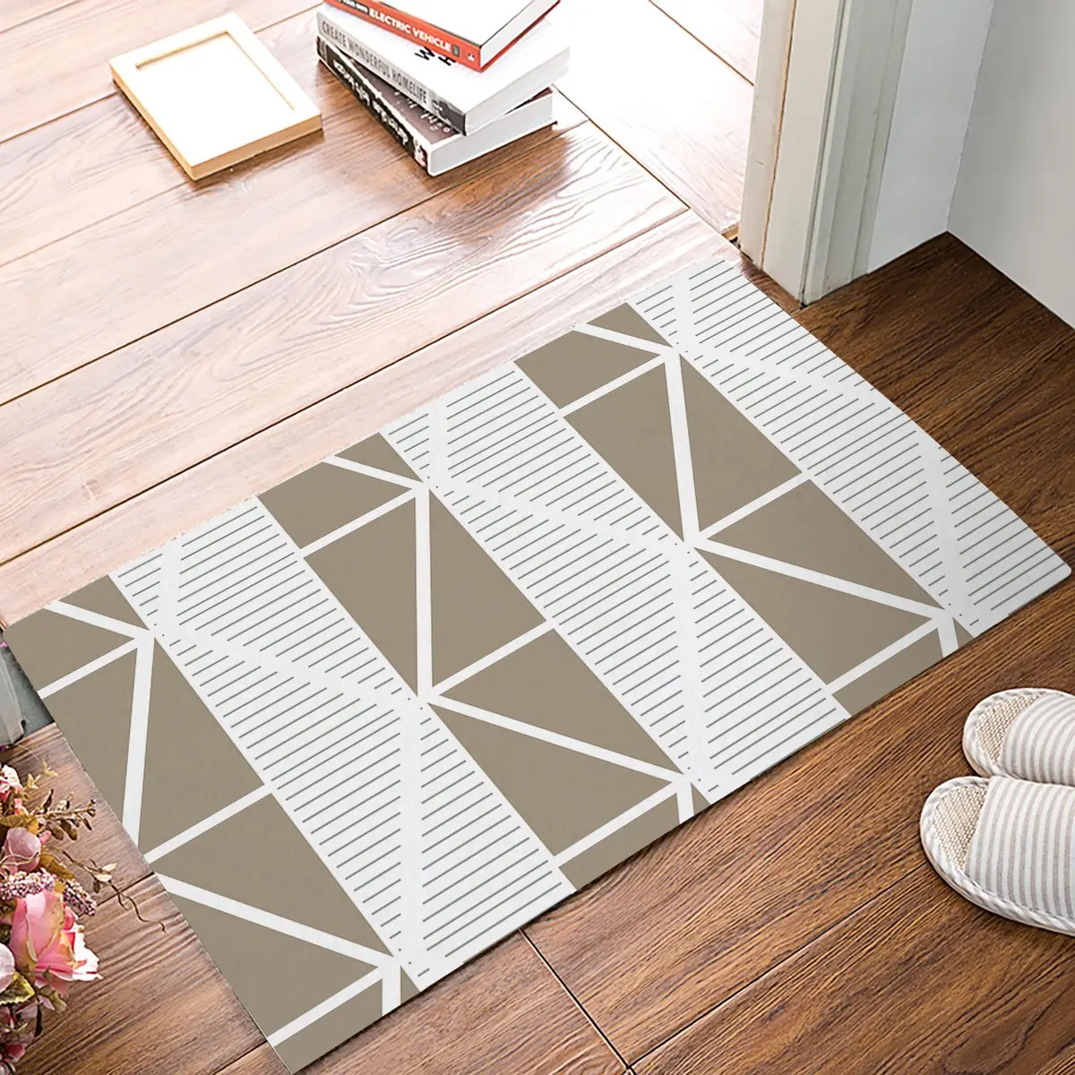 Brown Geometric Triangles Rhombus Rectangle And Stripes Door Mats Floor