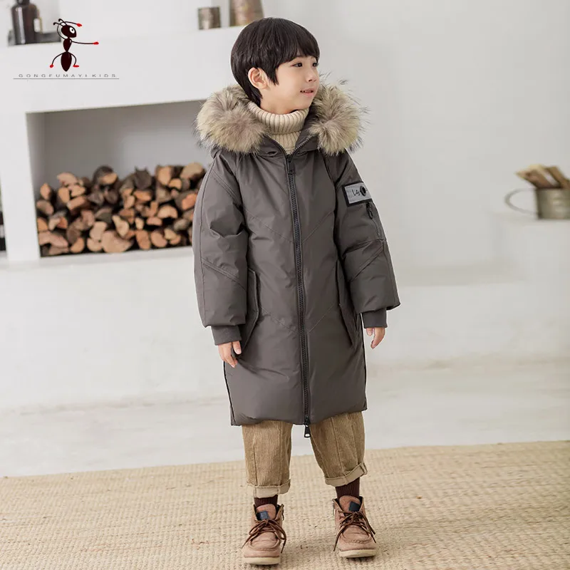

2018 Kung Fu Ant Brand Winter Duck Down Coat for Boys Outwear Fur Hooded Parka Fashion Children Zipper Boy Down Jacket 3293
