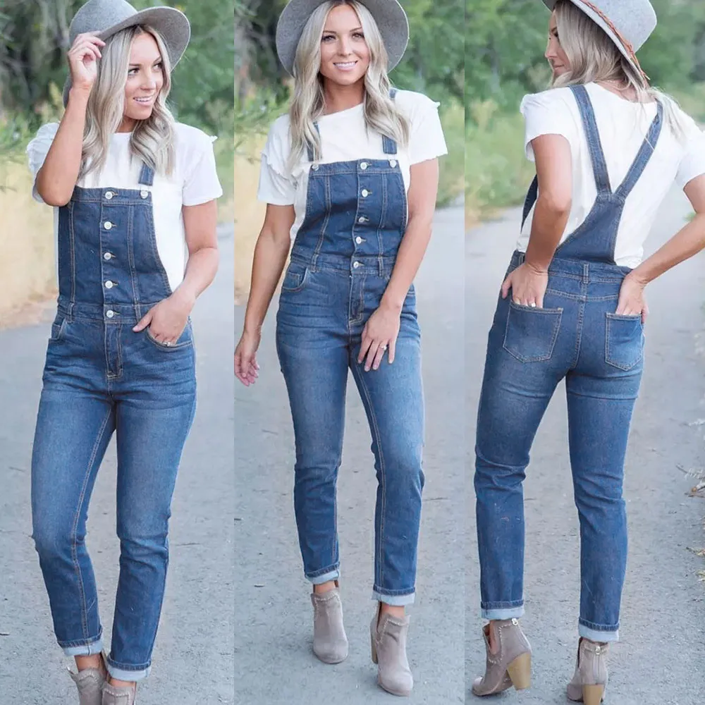 

2019 Women Casual Denim Bib Slim Pants Overalls Jeans Straps Demin Trousers Jumpsuit 3.18