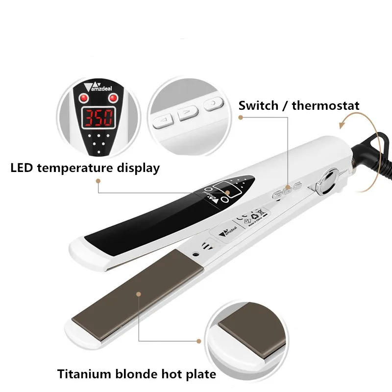 Титановые пластины профессиональный выпрямитель волос регулируемая температура подходит для всех типов волос делает Сверкающее шелковое нагревание волос быстро двойной Volatge