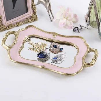 

European retro old palace wind tray carved mirror tray dessert pastry dessert plate