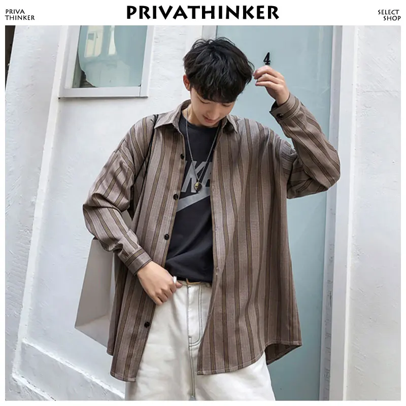Privathinker Harajuku полосатые рубашки 2019 Мужская корейская модная рубашка с длинными