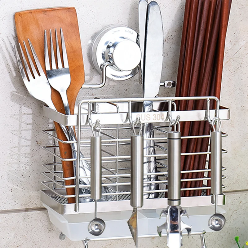 Stainless steel hanging chopstick cages spoon holder fork rack  knife shelves reinforced kitchen supply cutlery organizer
