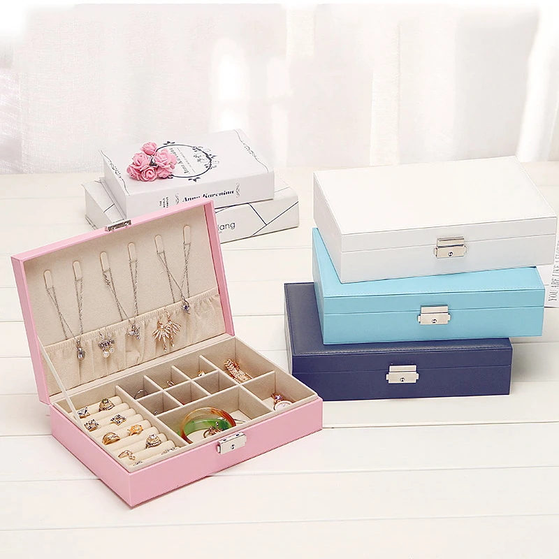 

Portable PU Leather Necklace Jewelry Storage Box Multi-functional Bracelets Earring&Ring Organizer Case for Women Gift