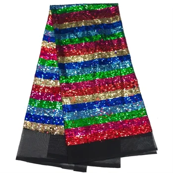 

African Multicolor Sequins Lace Fabric For African Dress Latest Nigerian Lace Fabric High Quality Lace With Sequins