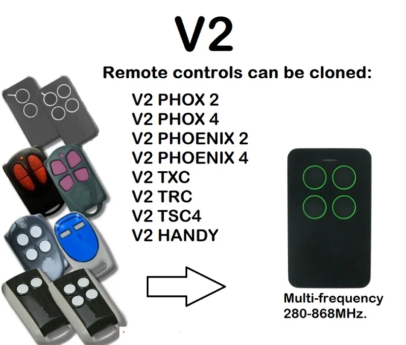 

V2 PHOENIX 2 PHOENIX 4 TXC TRC TSC4 HANDY Remote Control Duplicator 4-Channel 280-868MHz.