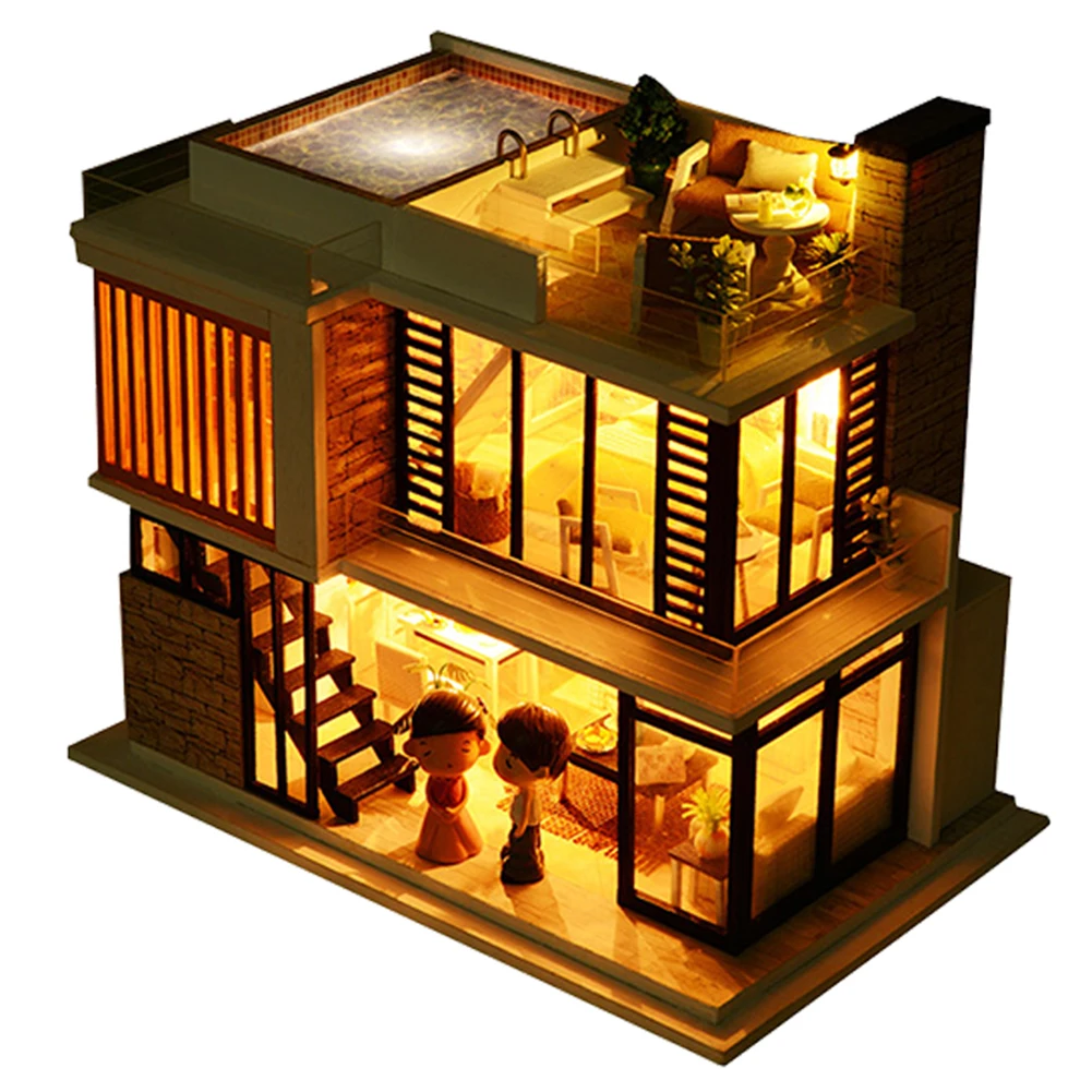 

Doll House Diy Miniature Wooden Miniaturas Dollhouse Furniture Swimming Pool Building villa Kits Toys for Child