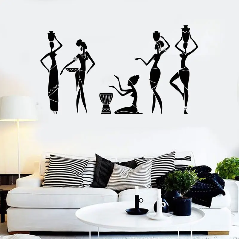 Группа африканских женщин, наклейка на стену, африканская девушка, женщины, танцующая стена, Виниловая наклейка, Фреска, украшение дома, Фреска AM13