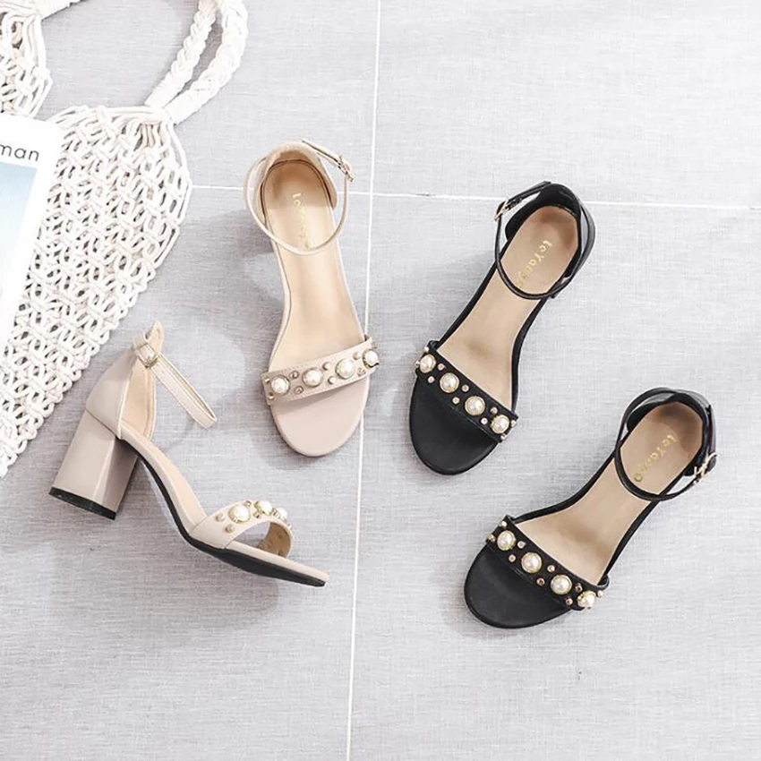 

Square Heels Summer Shoes Women Two Styles Heel Fashion Rivet High Heesl Sandals Cover Heel Buckle Strap Gladiator Sandals