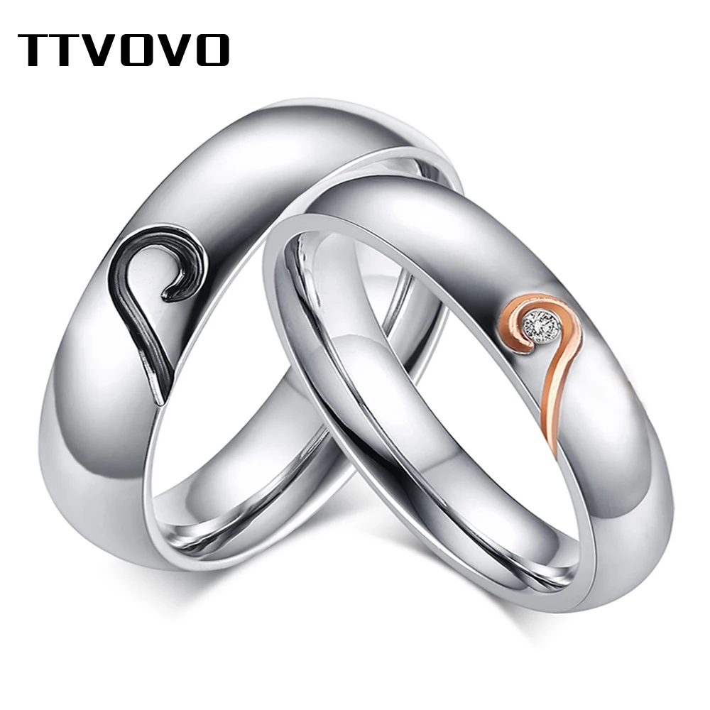 

TTVOVO His & Hers Real Love Heart Promise Rings for Women Men Cubic Zirconia CZ Stainless Steel Couples Wedding Engagement Bands