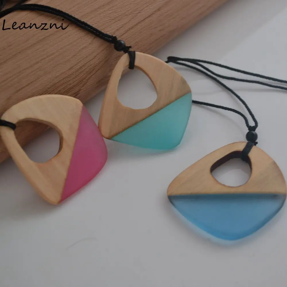 

Leanzni Exaggerated wood & resin geometry necklace pendant, fashion jewelry, knitting rope, handmade gift wholesale
