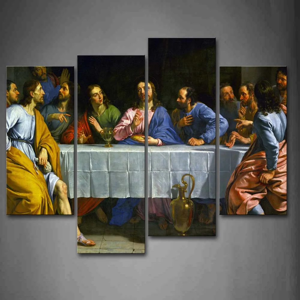 

Framed Wall Art Pictures Jesus Table Canvas Print Religion Modern Posters With Wooden Frames For Home Living Room Decor